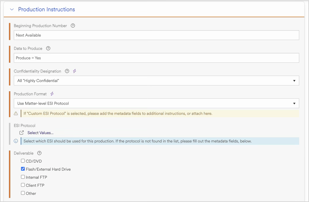 Production instructions for confidential data, including formats and deliverable options.